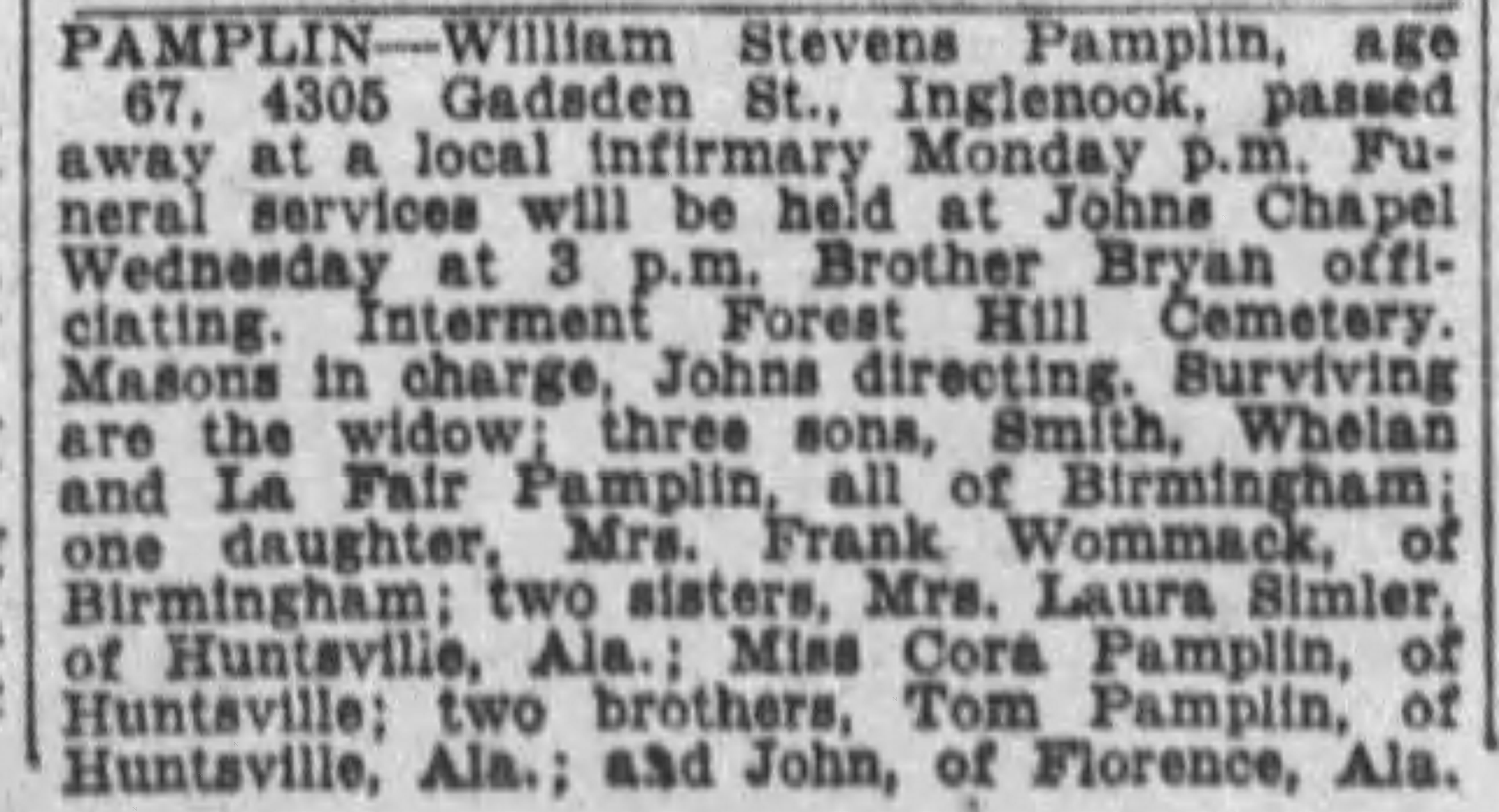 William Stevens Pamplin obituary